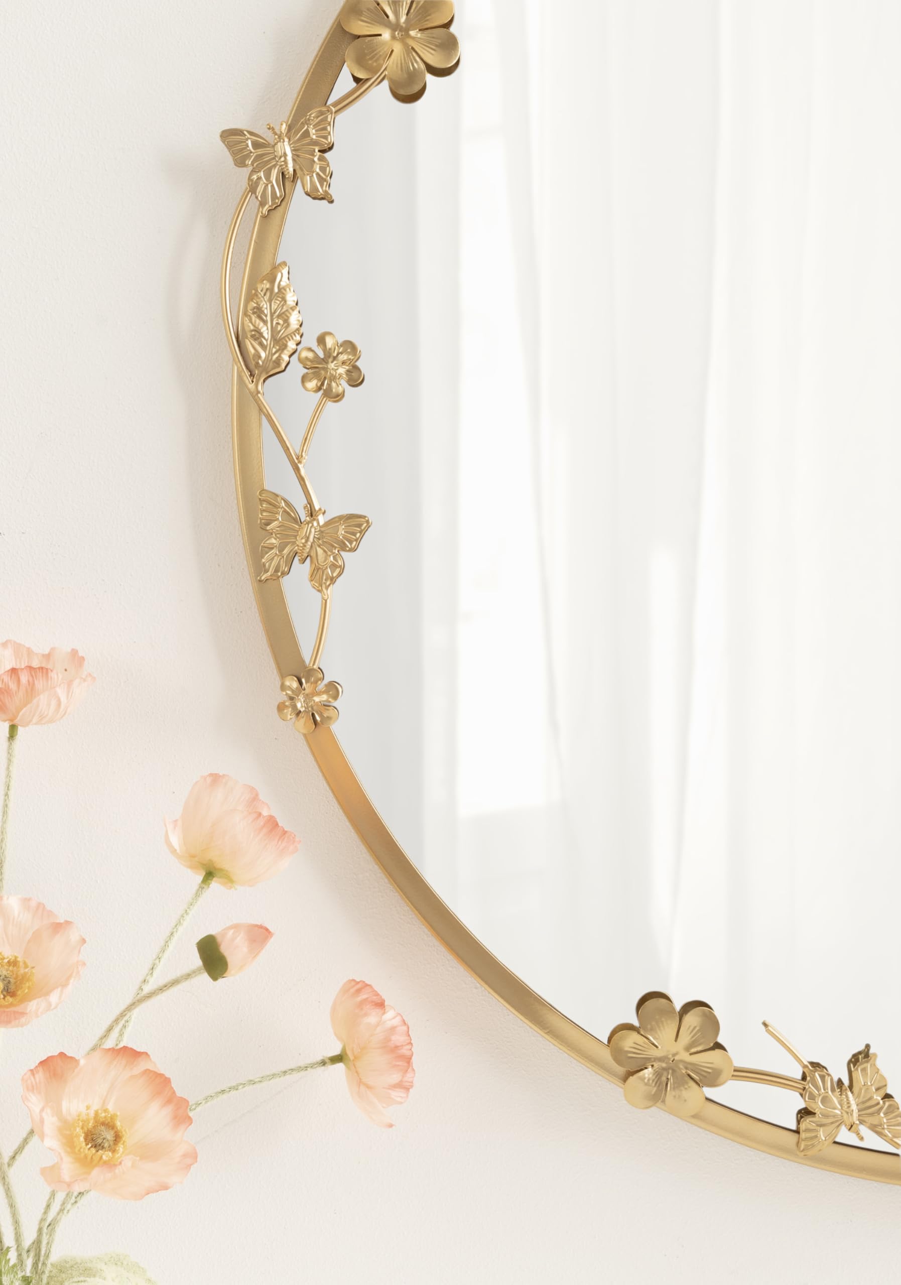 Round Gold Wall Mirror with Floral Detailing