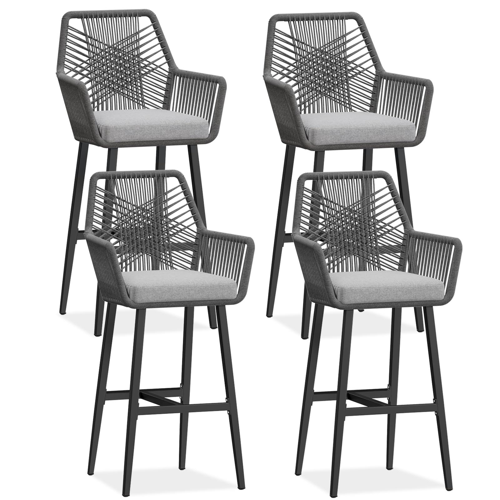 Counter Height Bar Stools Set of 4 - Rattan Outdoor Patio Chairs with Cushions