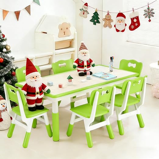 Height Adjustable Kids Table and 6 Chair Set