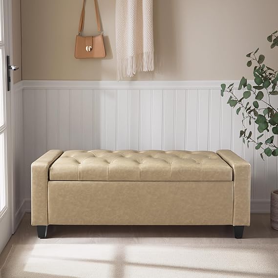 Upholstered Storage Bench with Hinge
