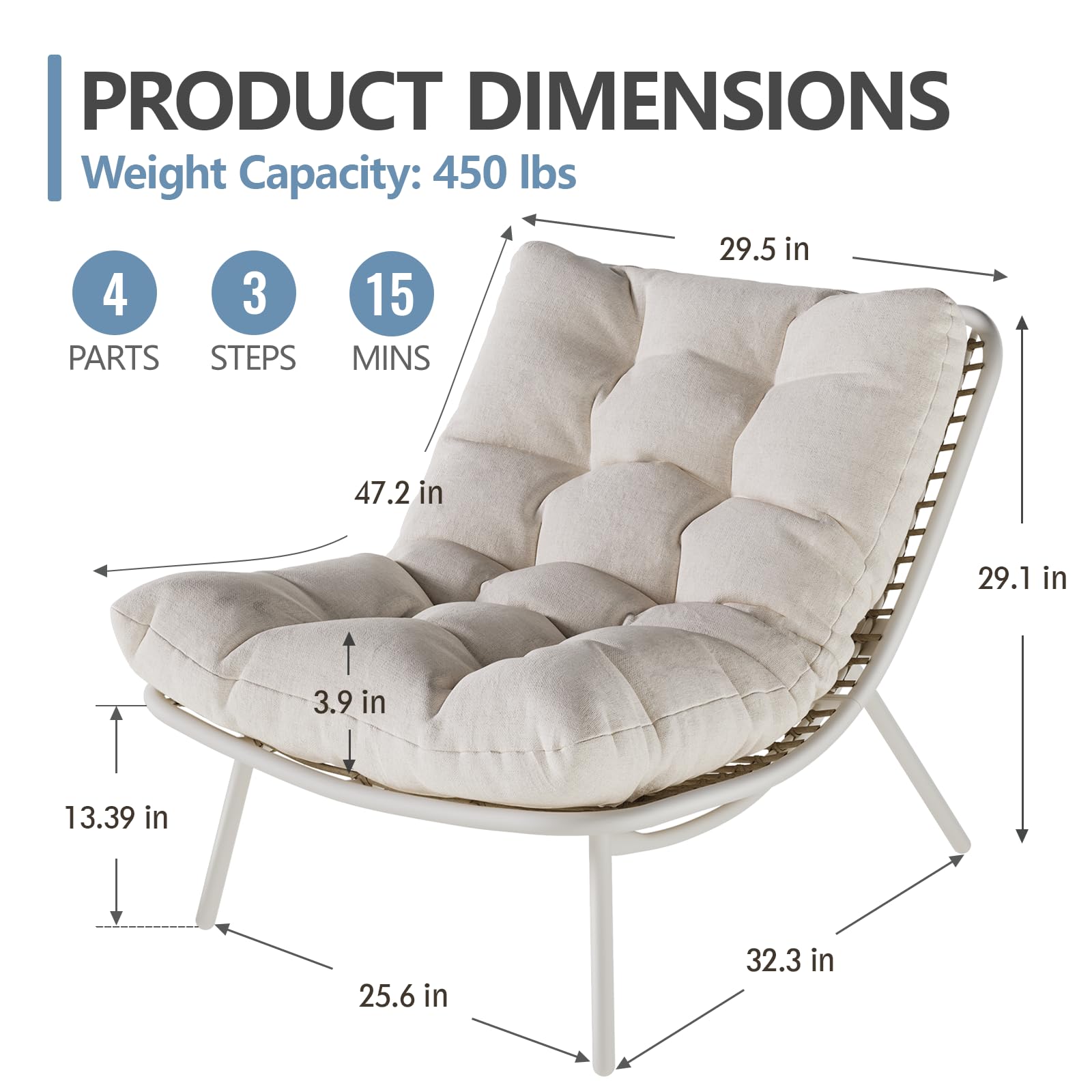 Wicker Chaise Lounge Chair with Thick Cushion