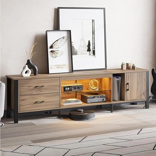 TV Stand for 75-85 Inch TVs with LED Lights and Storage