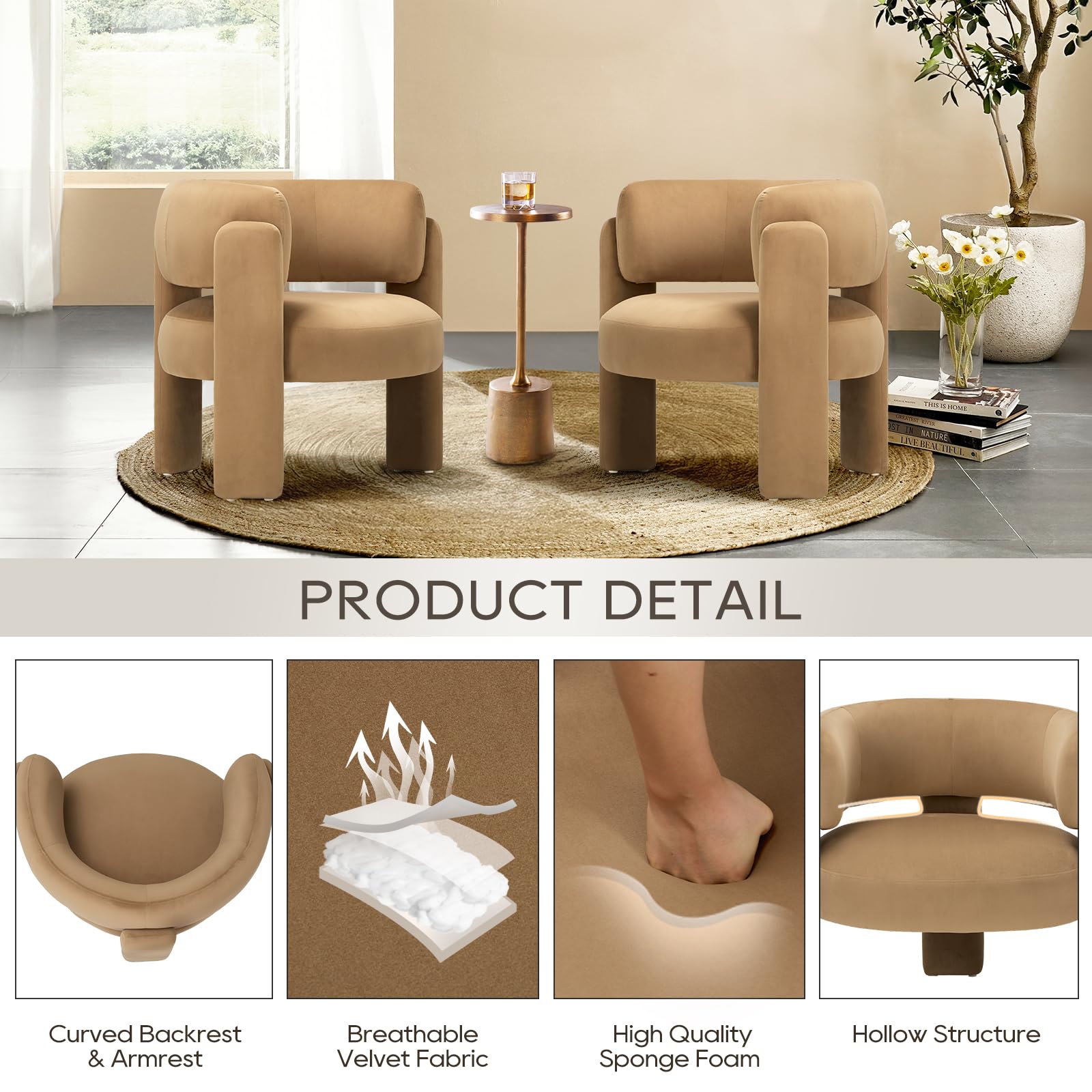 Velvet Barrel Accent Chairs Set of 2