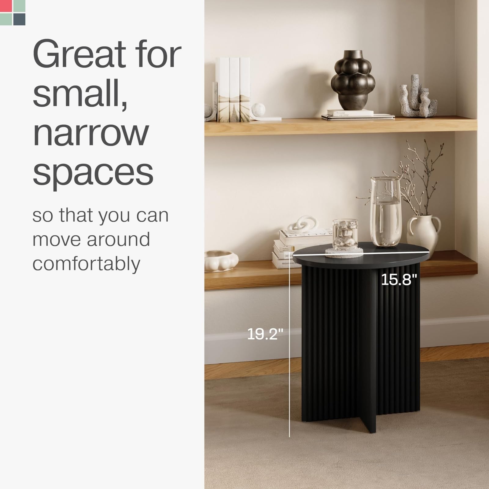 Fluted Round Side Table with Pedestal Base