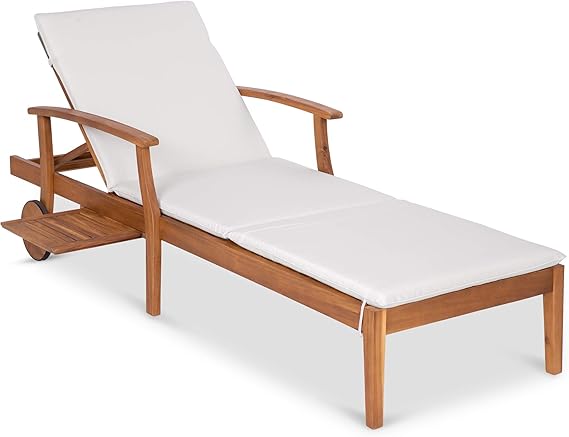 Acacia Wood Chaise Lounge Chair with Adjustable Backrest