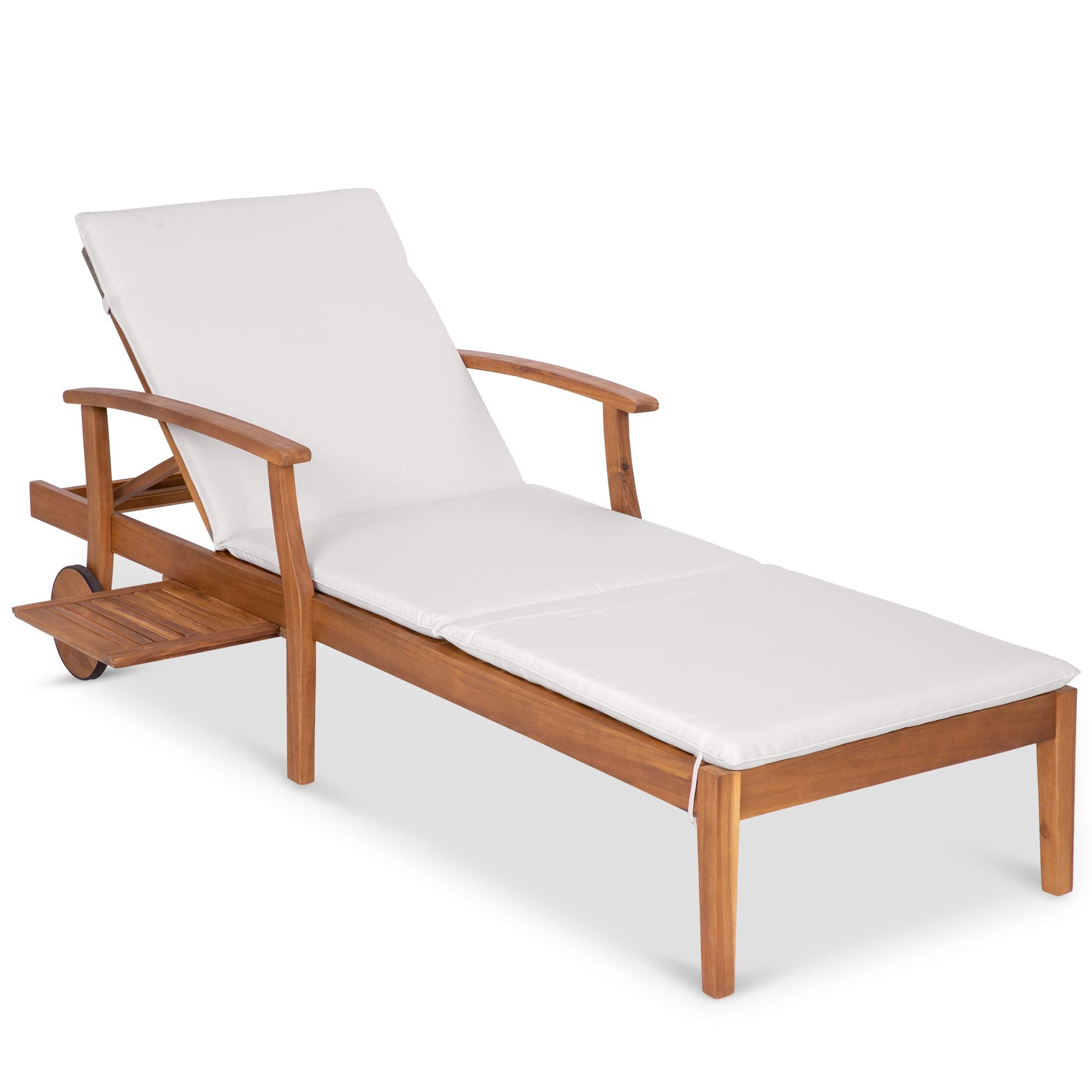 Acacia Wood Chaise Lounge Chair with Adjustable Backrest