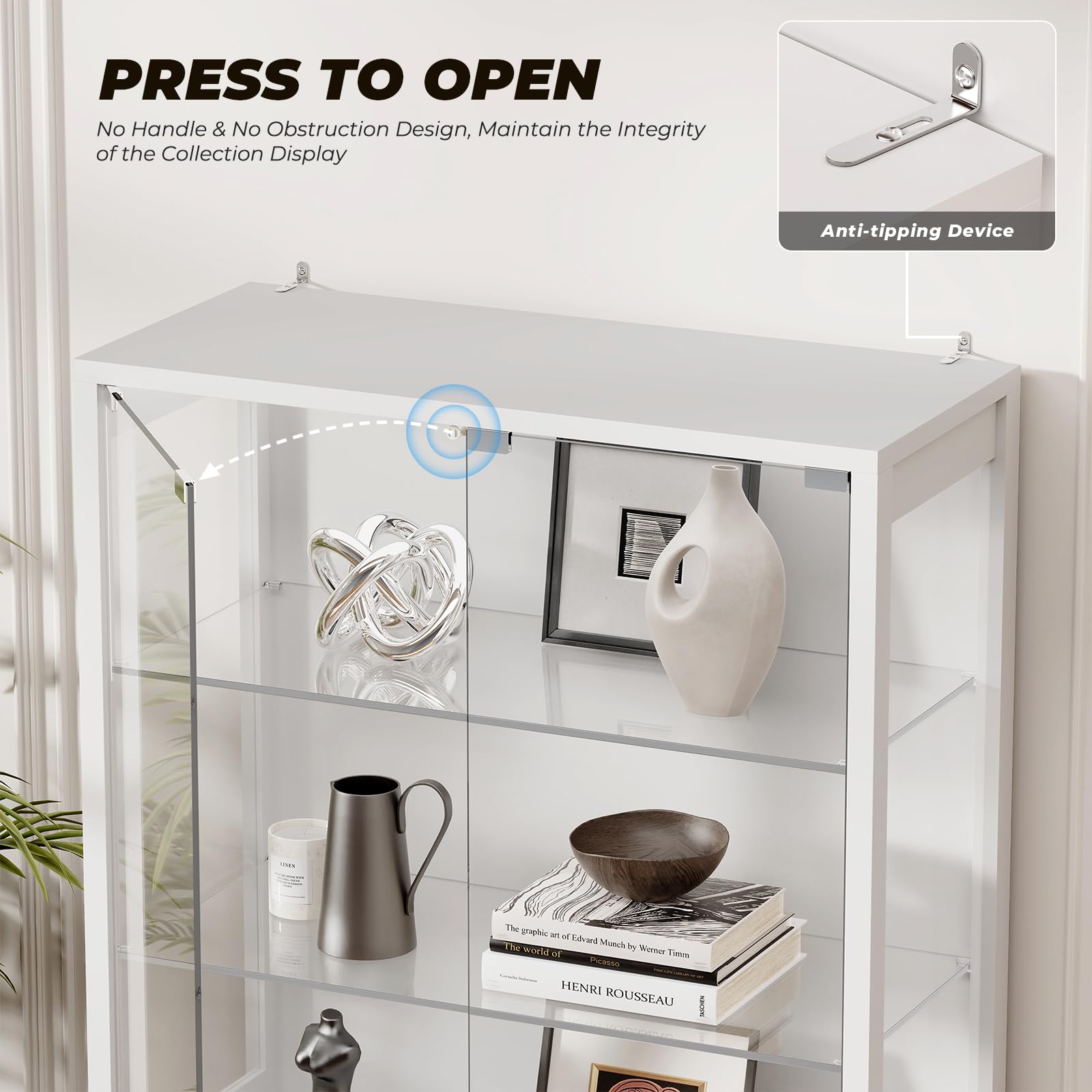 6-Tier 71" Display Cabinet with Glass Door and LED Lights