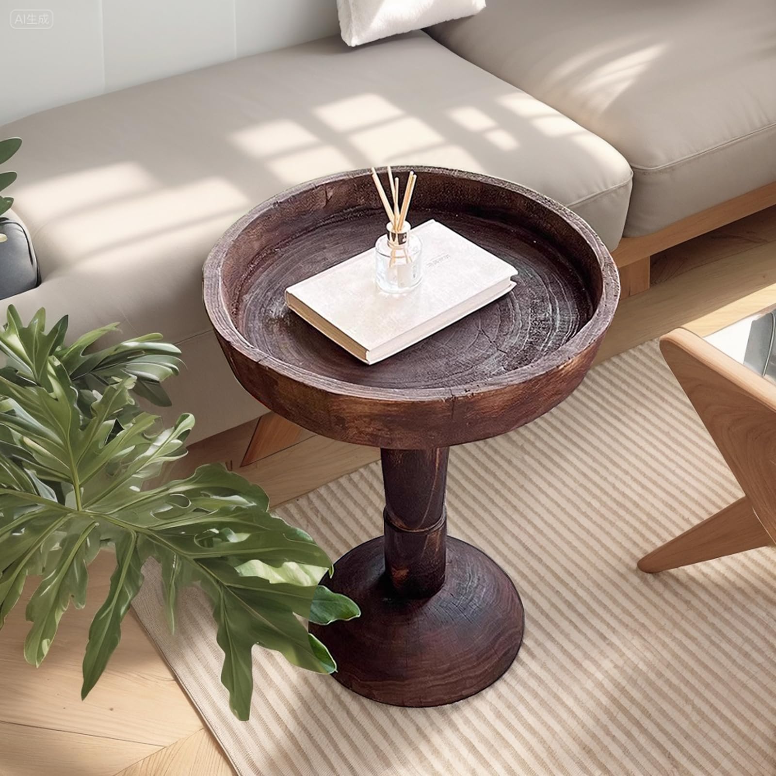 Solid Wood Side Table Live Edge Round 15 Inch