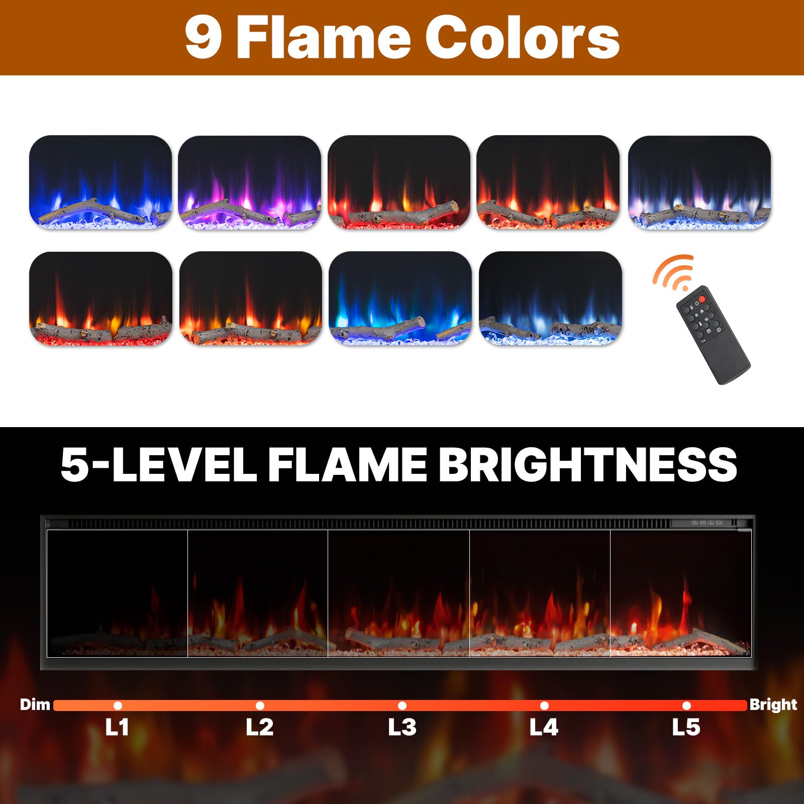 98 Inch Fireplace TV Stand with Electric Fireplace and Storage