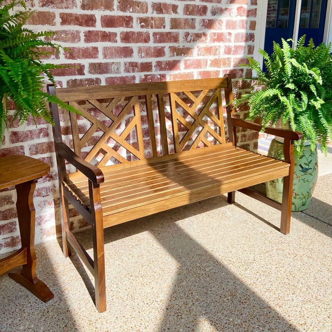 Acacia Wood Outdoor Garden Bench with Curved Backrest