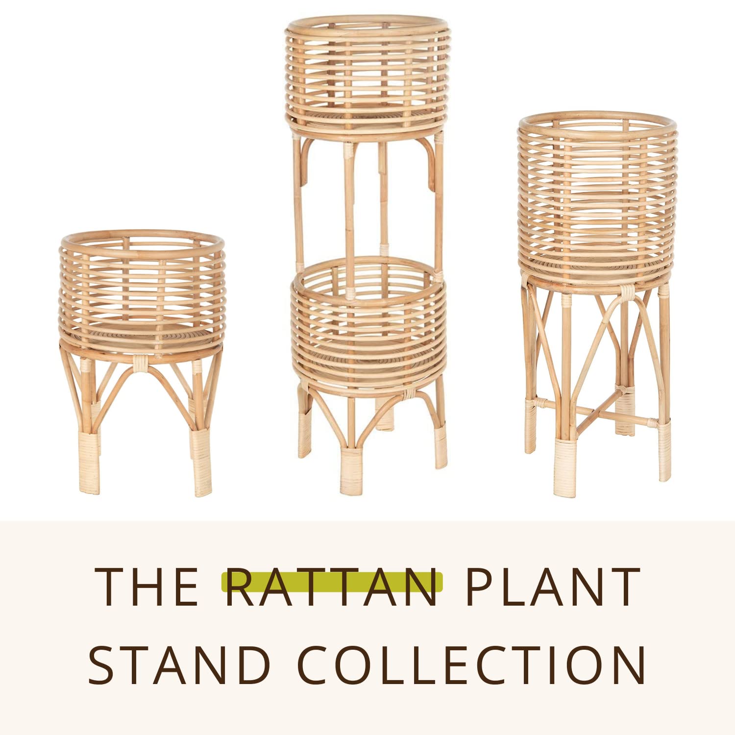 Rattan Indoor Plant Stand Medium Natural Brown