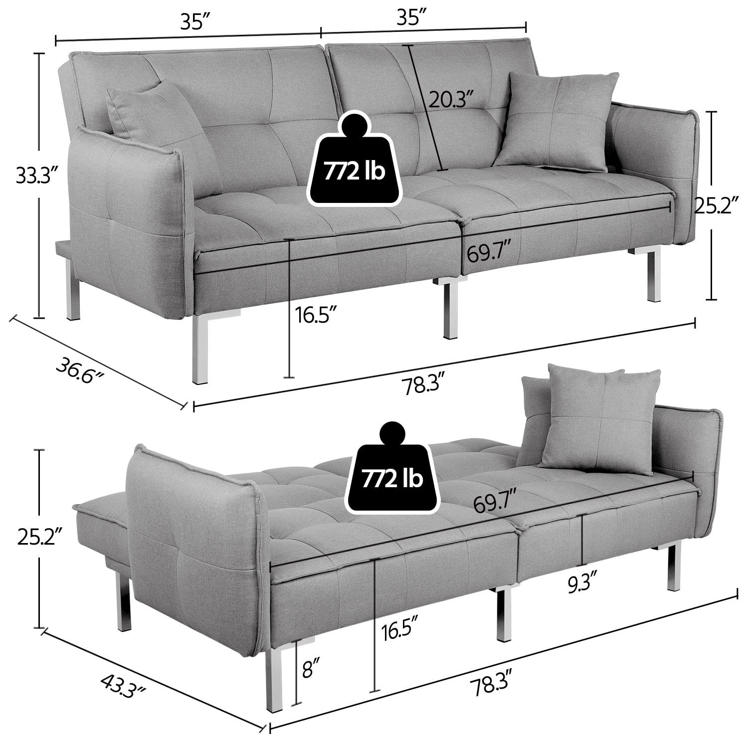 Convertible Sleeper Sofa Bed with Adjustable Backrest