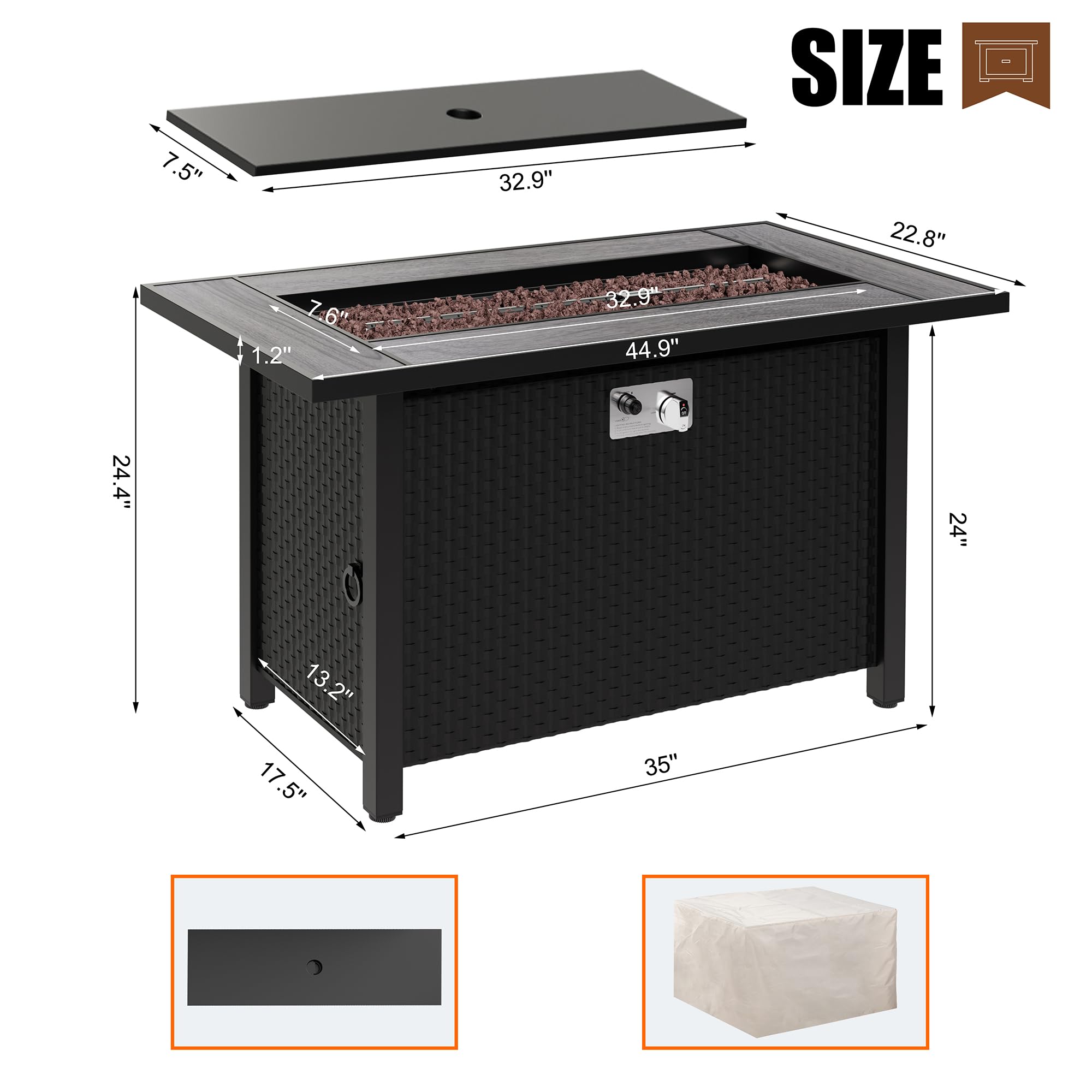 45 Inch Outdoor Propane Fire Pit Table