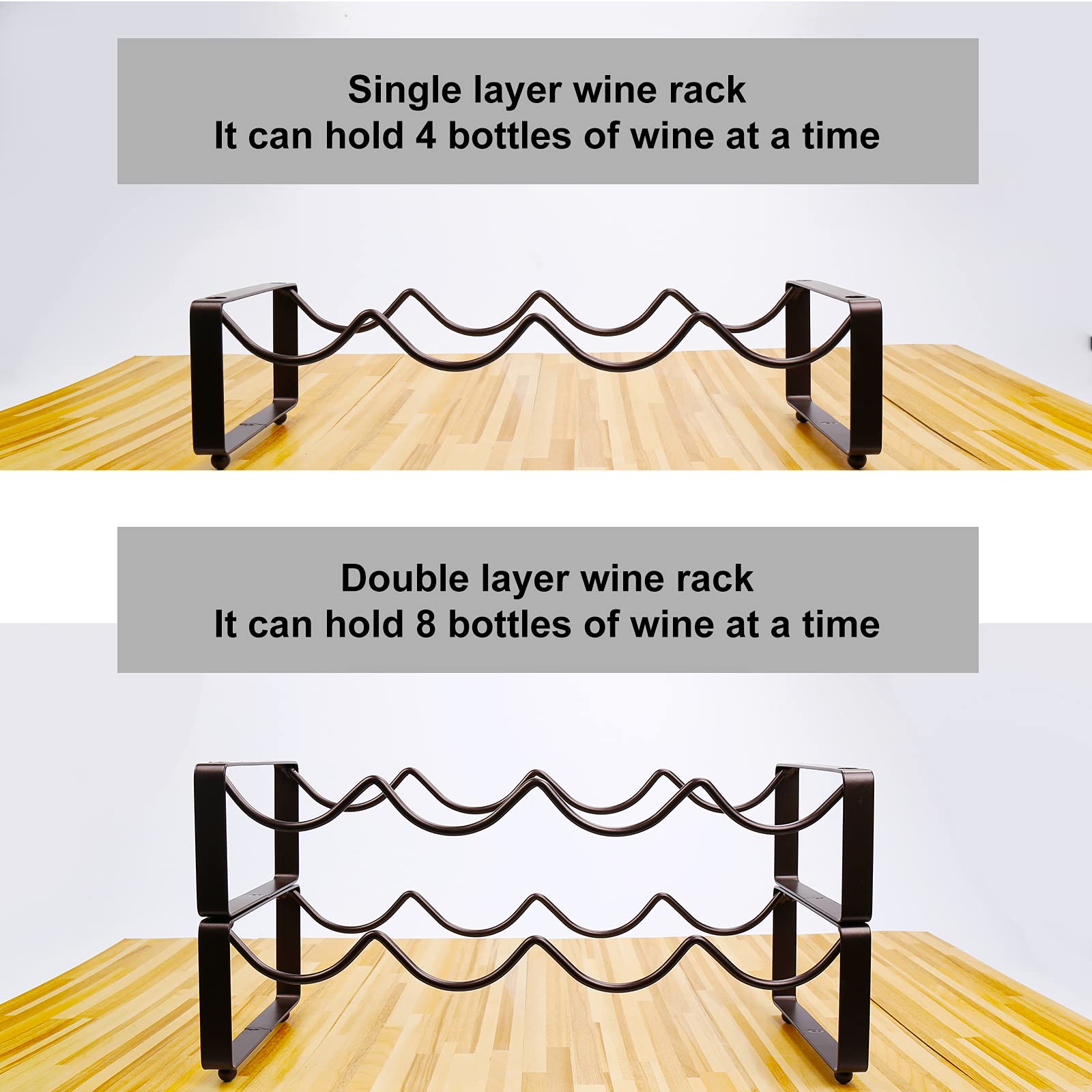 2 Tier Stackable Wine Rack - 8 Bottle Countertop Storage