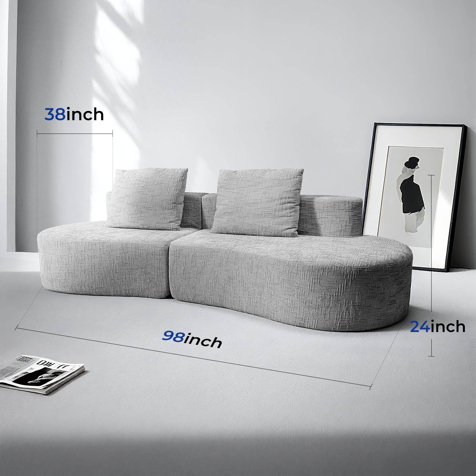 98" Curved Sofa Bed with Half Moon Design