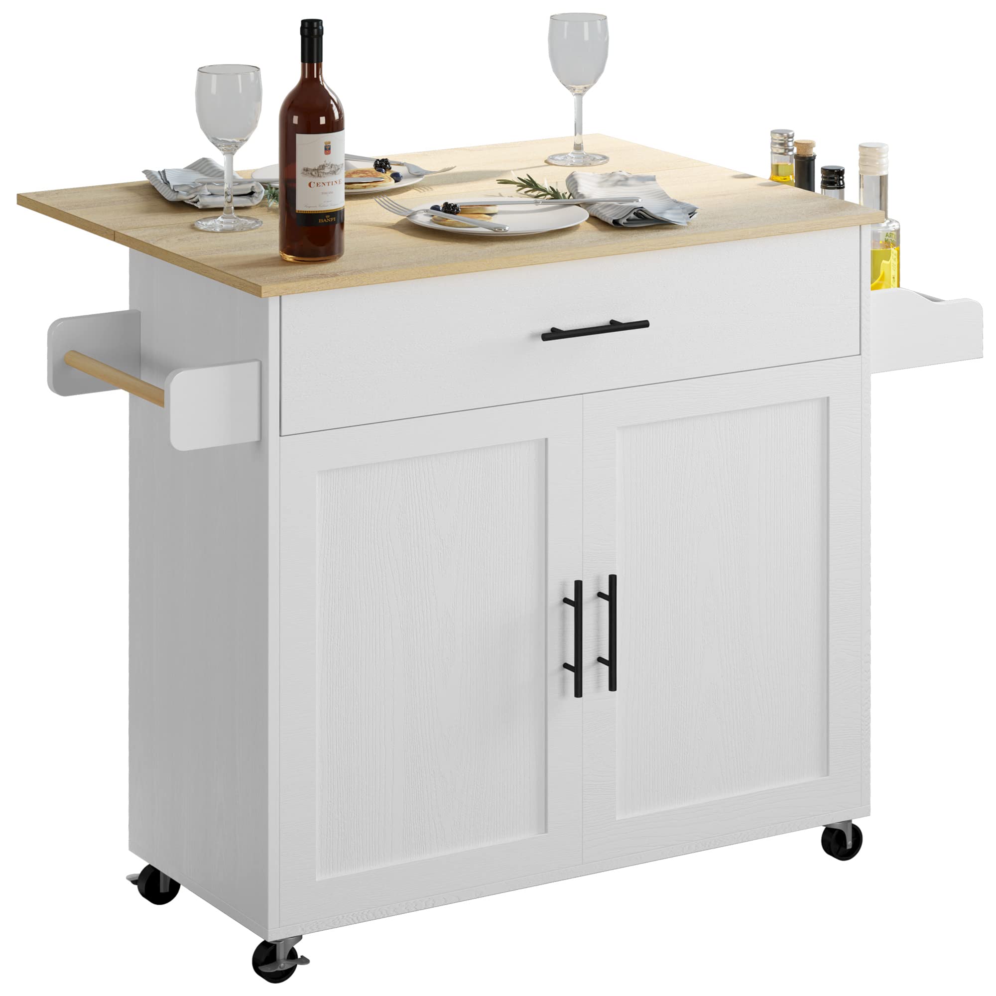 Rolling Kitchen Island with Drop Leaf and Storage