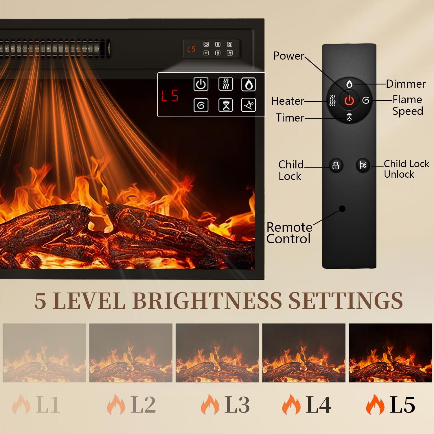 70" Fluted Fireplace TV Stand with Electric Fireplace