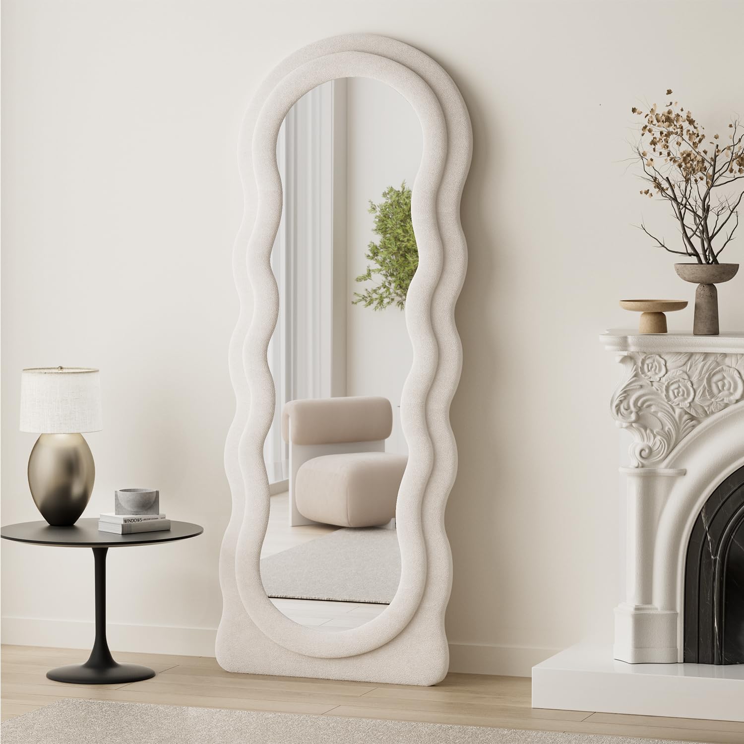 Wavy Full Length Floor Mirror 63" x 24" White