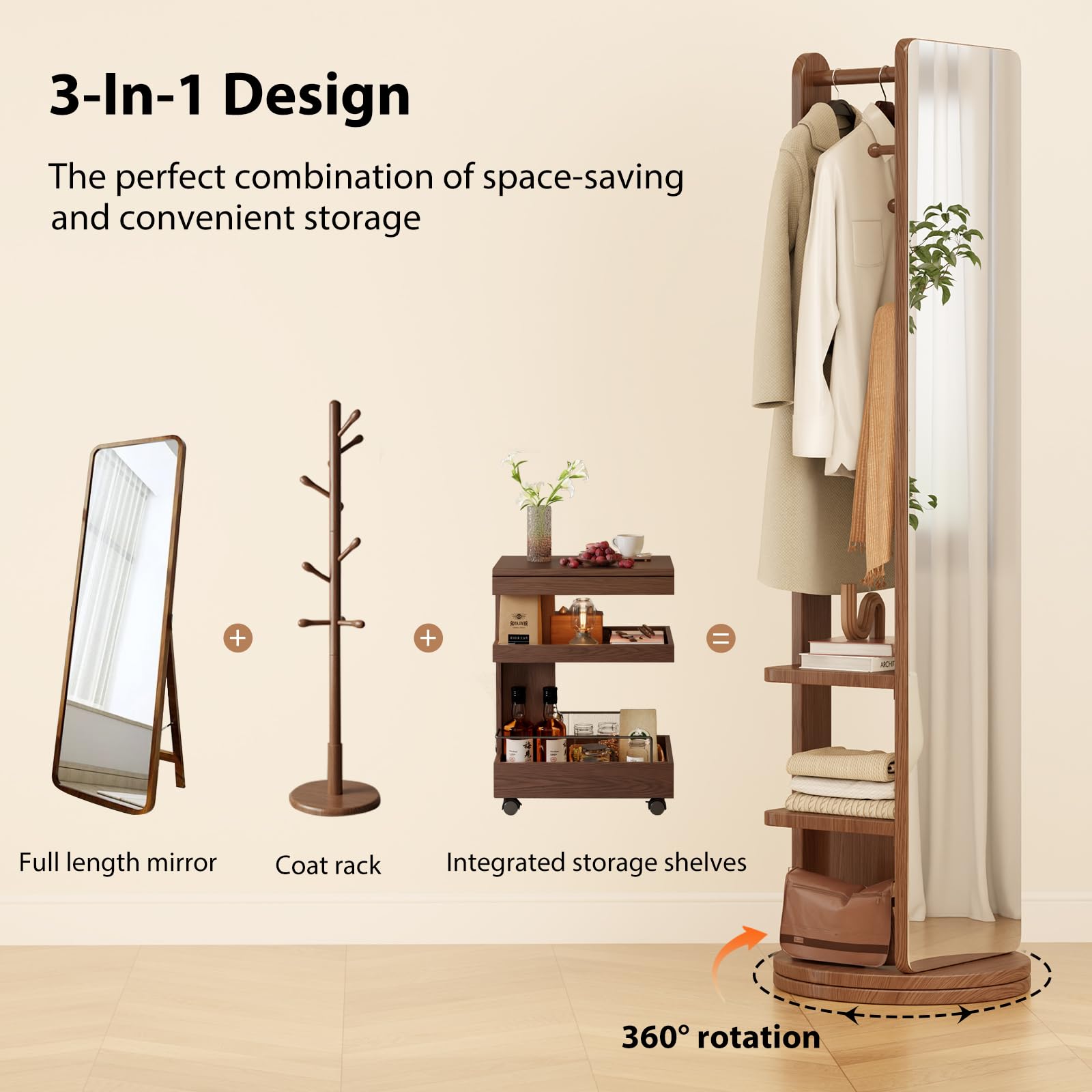 69" Full Length Floor Mirror with Storage Hooks