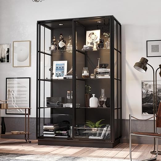 Display Cabinet with Glass Doors and LED Lights
