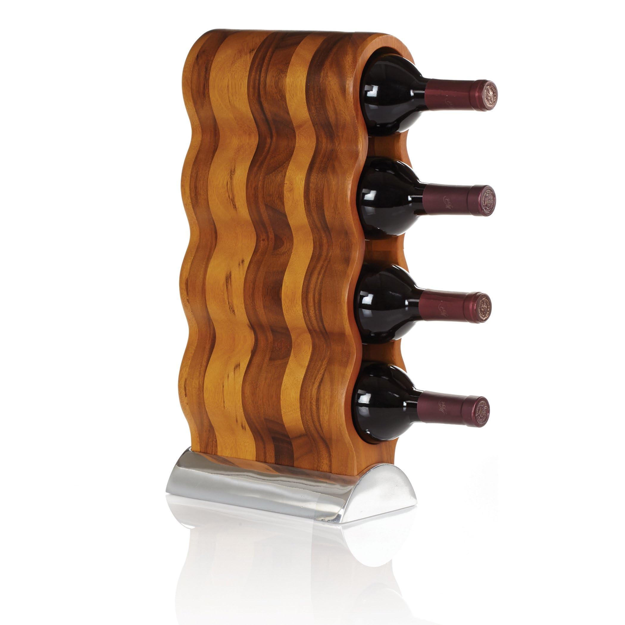 Curvo 4-Bottle Wine Rack with Acacia Wood