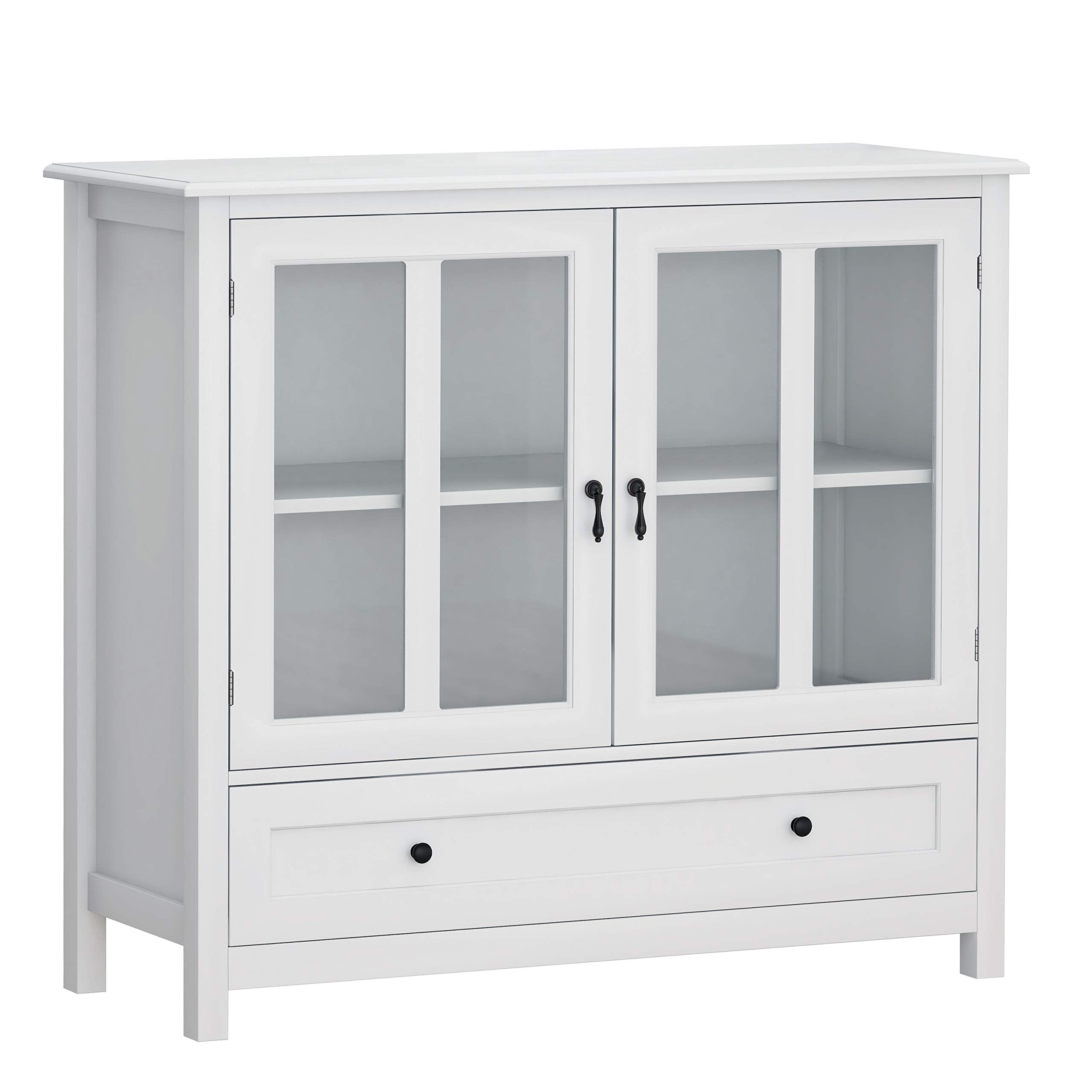 White Glass Door Buffet Cabinet with Drawer