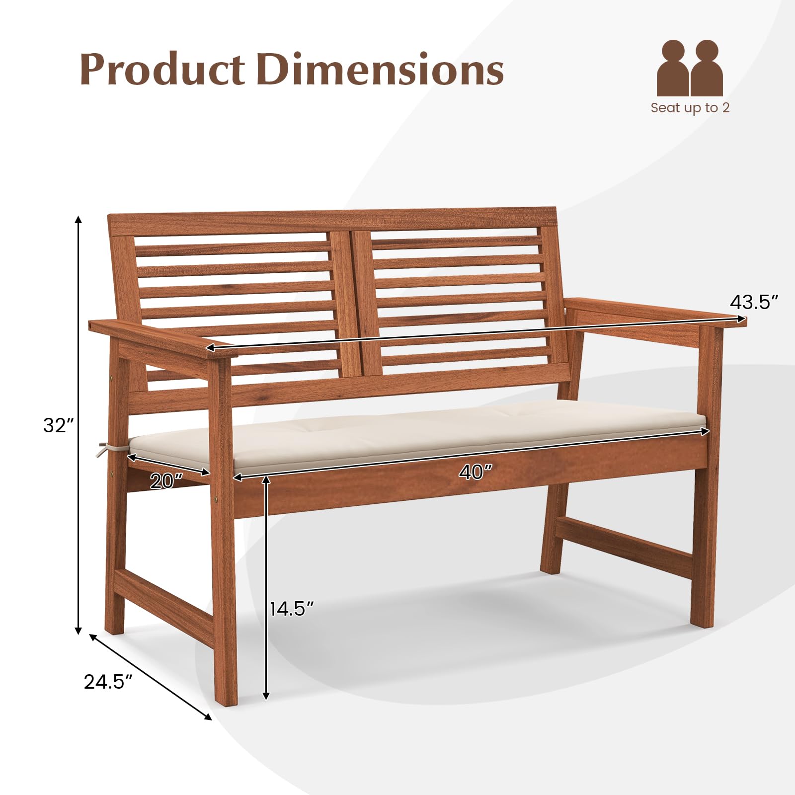 2-Person Outdoor Bench with Cushion