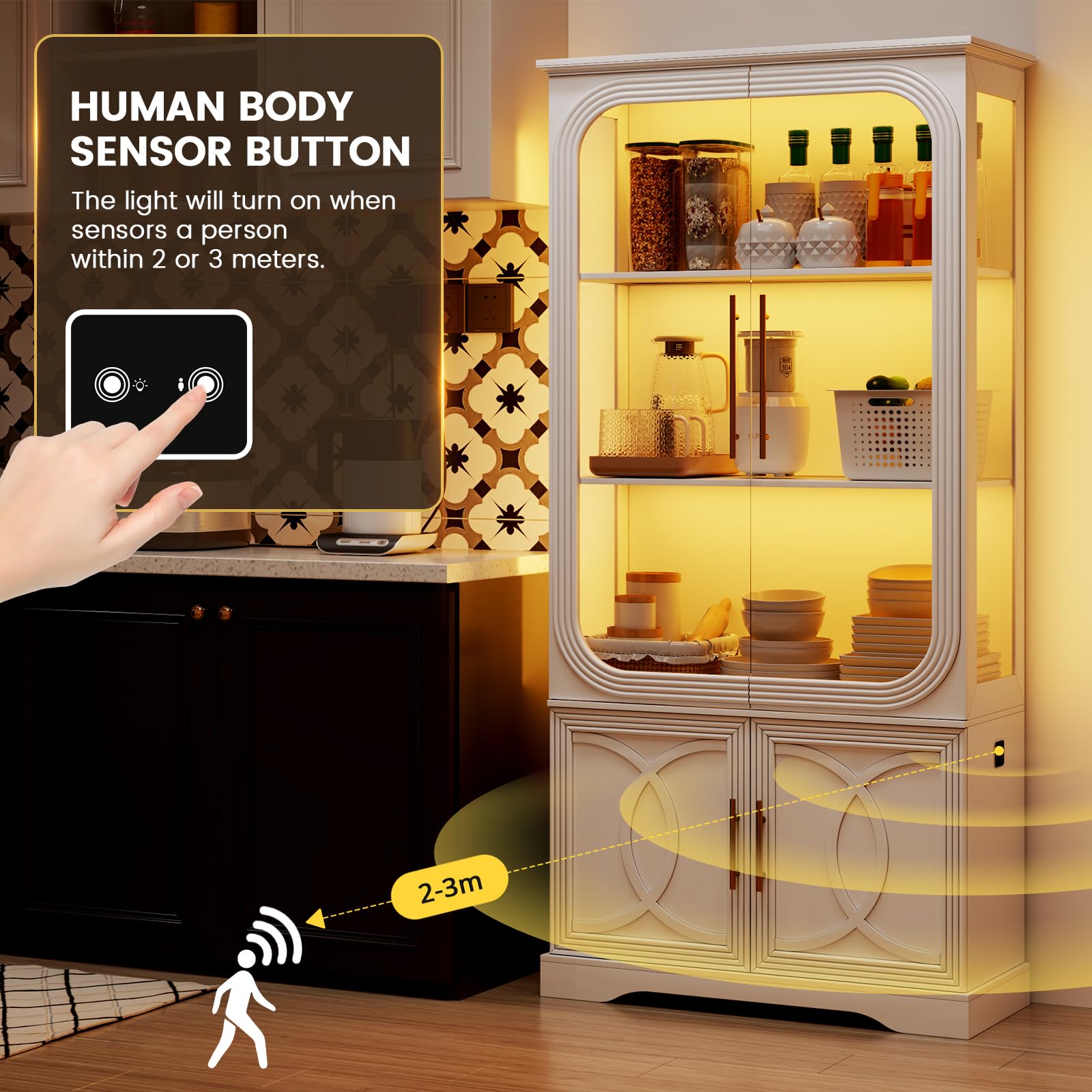 69.7" Display Cabinet with LED Lights and Glass Doors