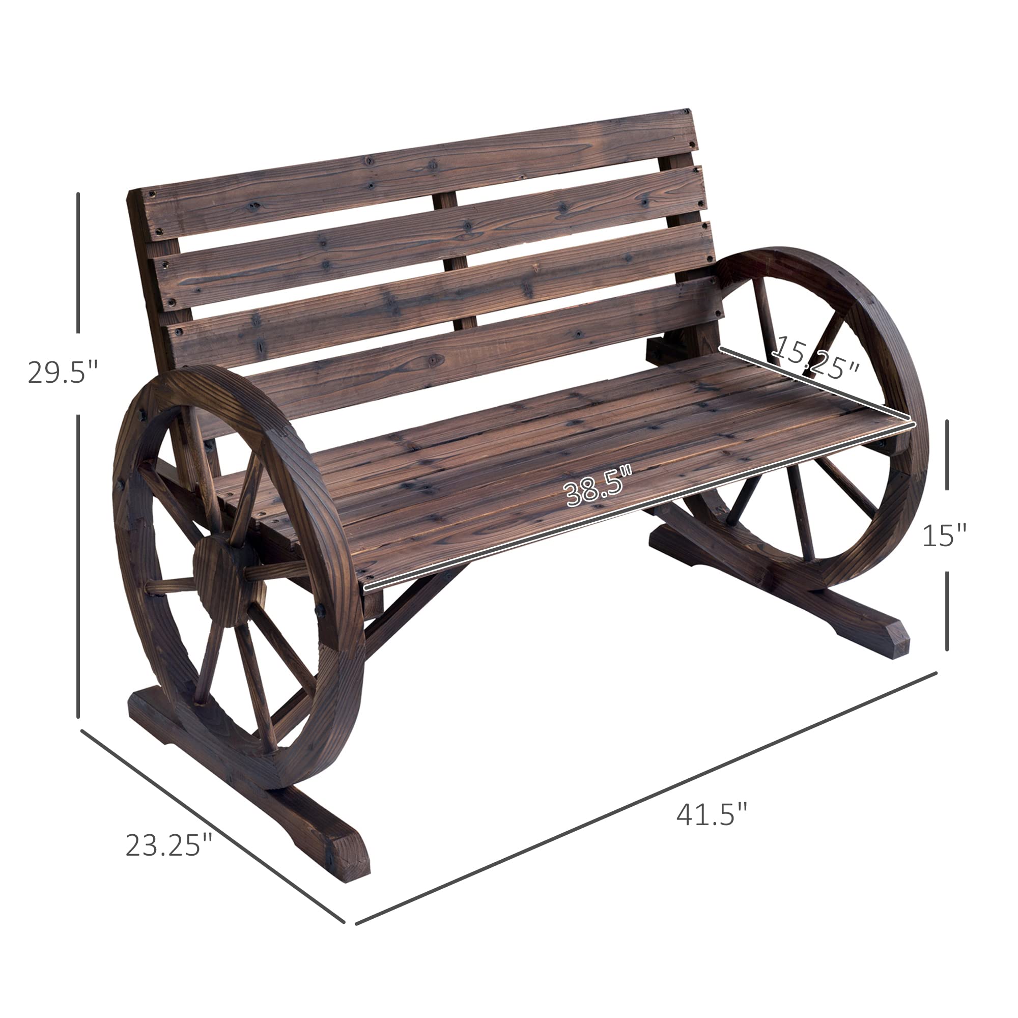 Wooden Wagon Wheel Bench Outdoor Patio Furniture