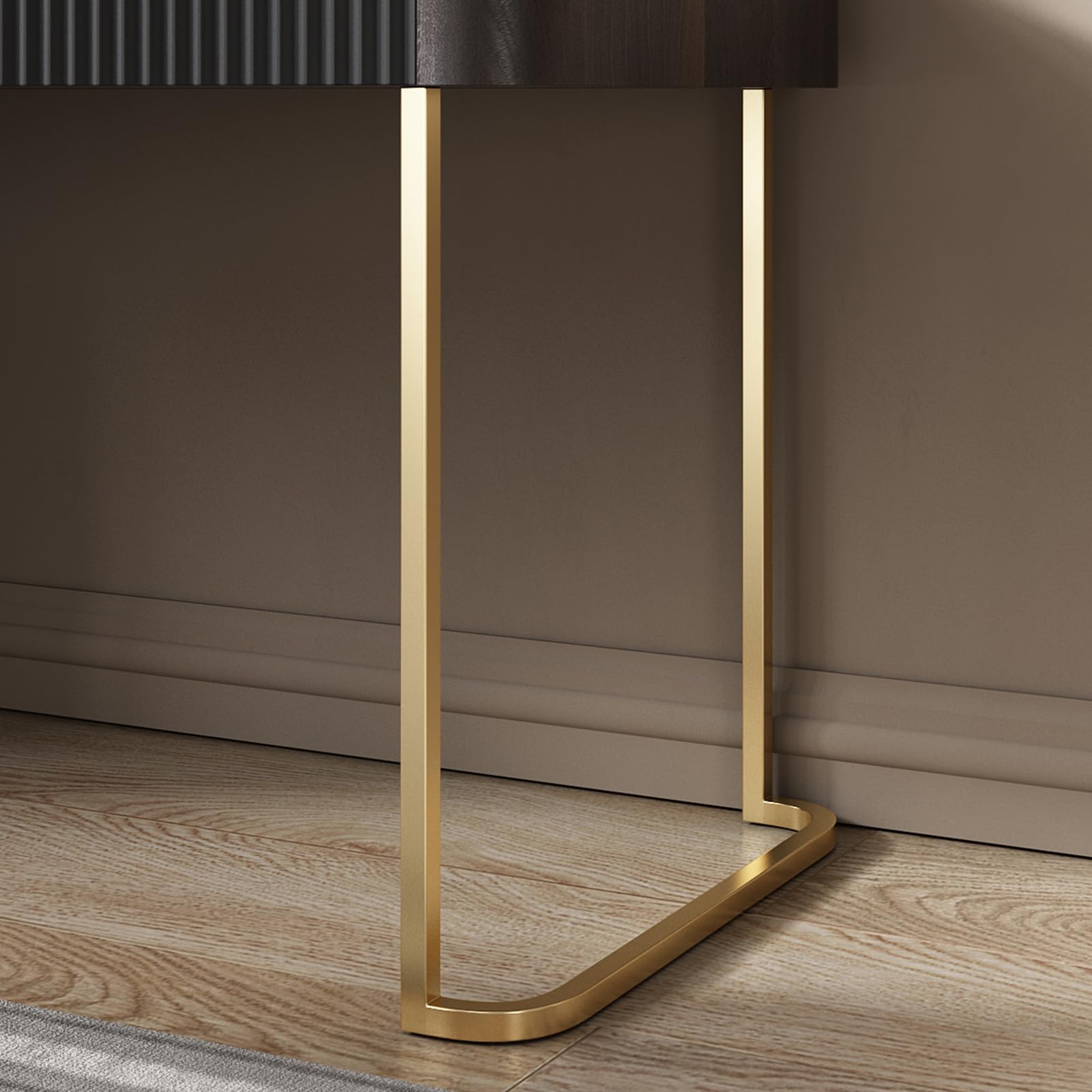Modern Computer Desk with Retractable Cabinet and LED Lights
