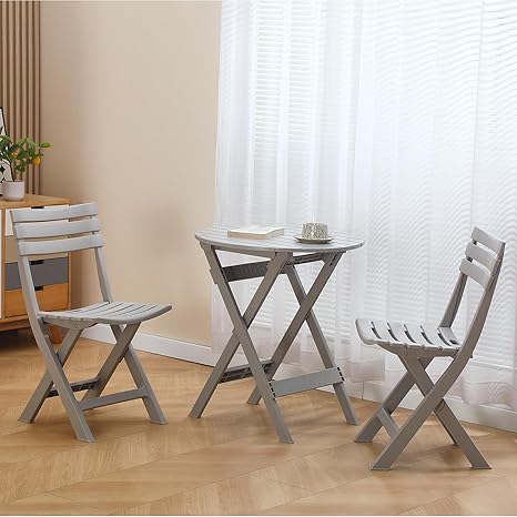 3 Piece Foldable Patio Bistro Set with Round Table