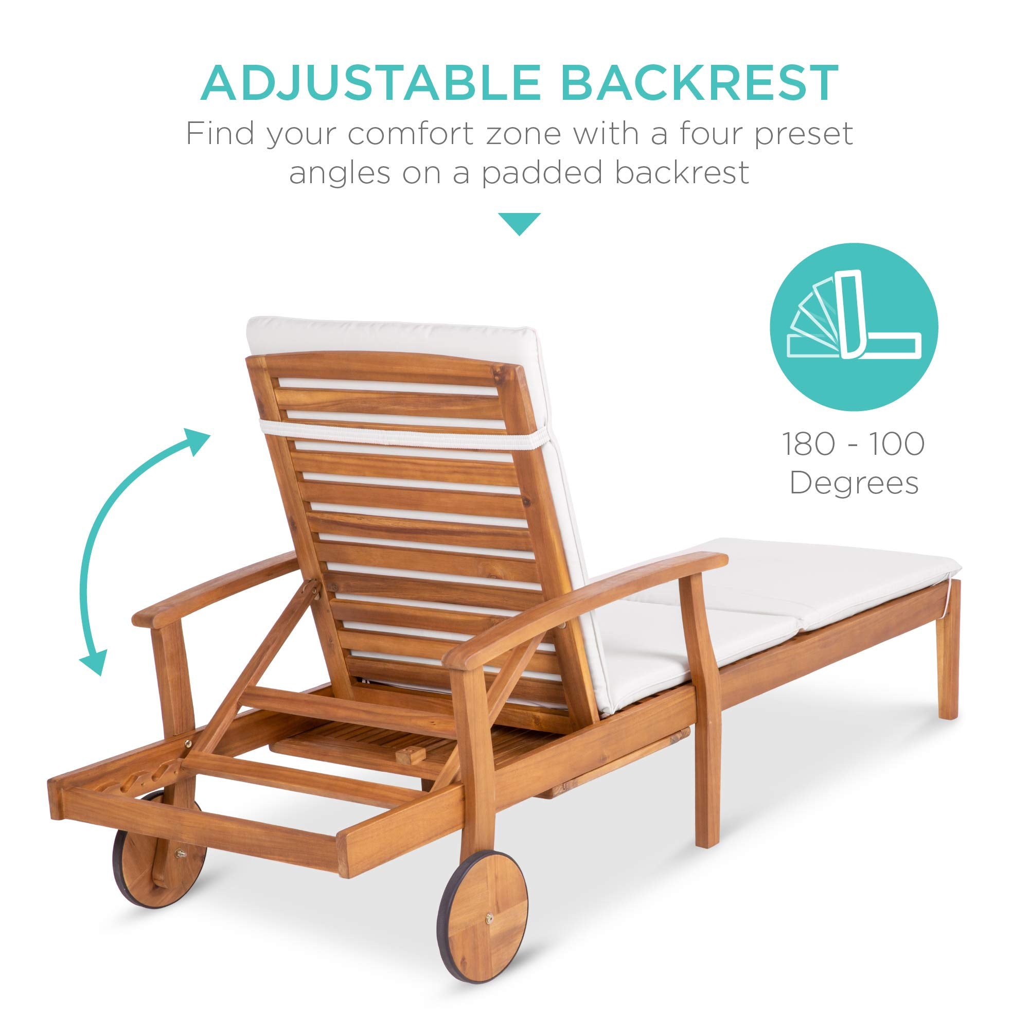 Acacia Wood Chaise Lounge Chair with Adjustable Backrest