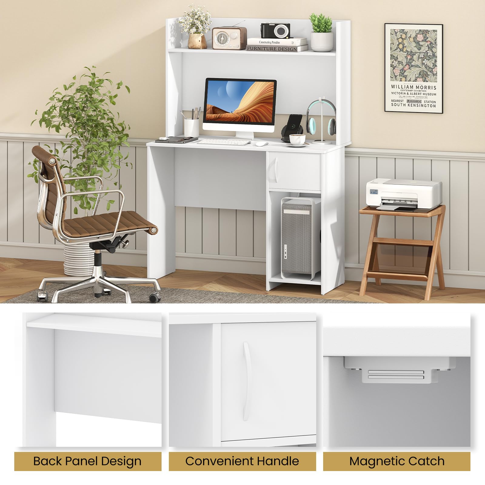 White Desk with Hutch and Bookshelf