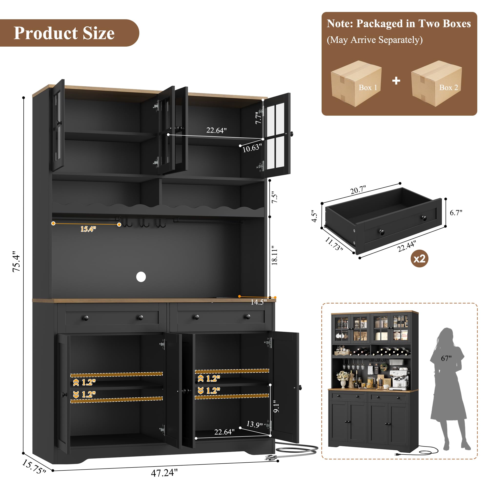 Kitchen Pantry Cabinet with Charging Station