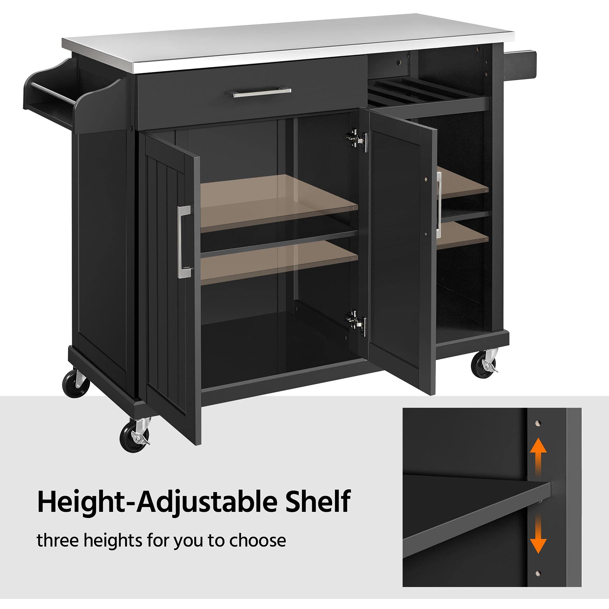 Kitchen Cart with Stainless Steel Top on Wheels
