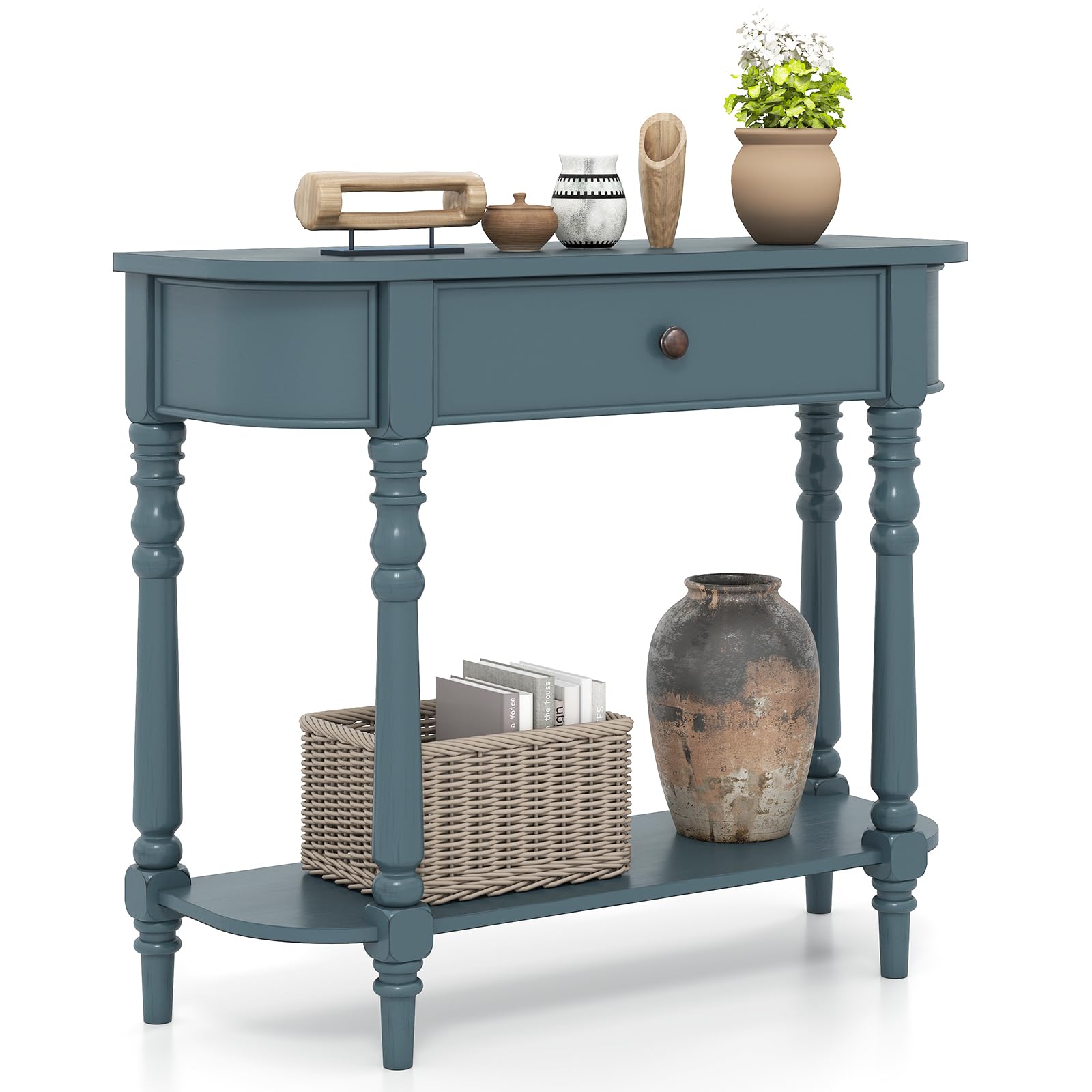 36" 2-Tier Console Table with Storage Drawer