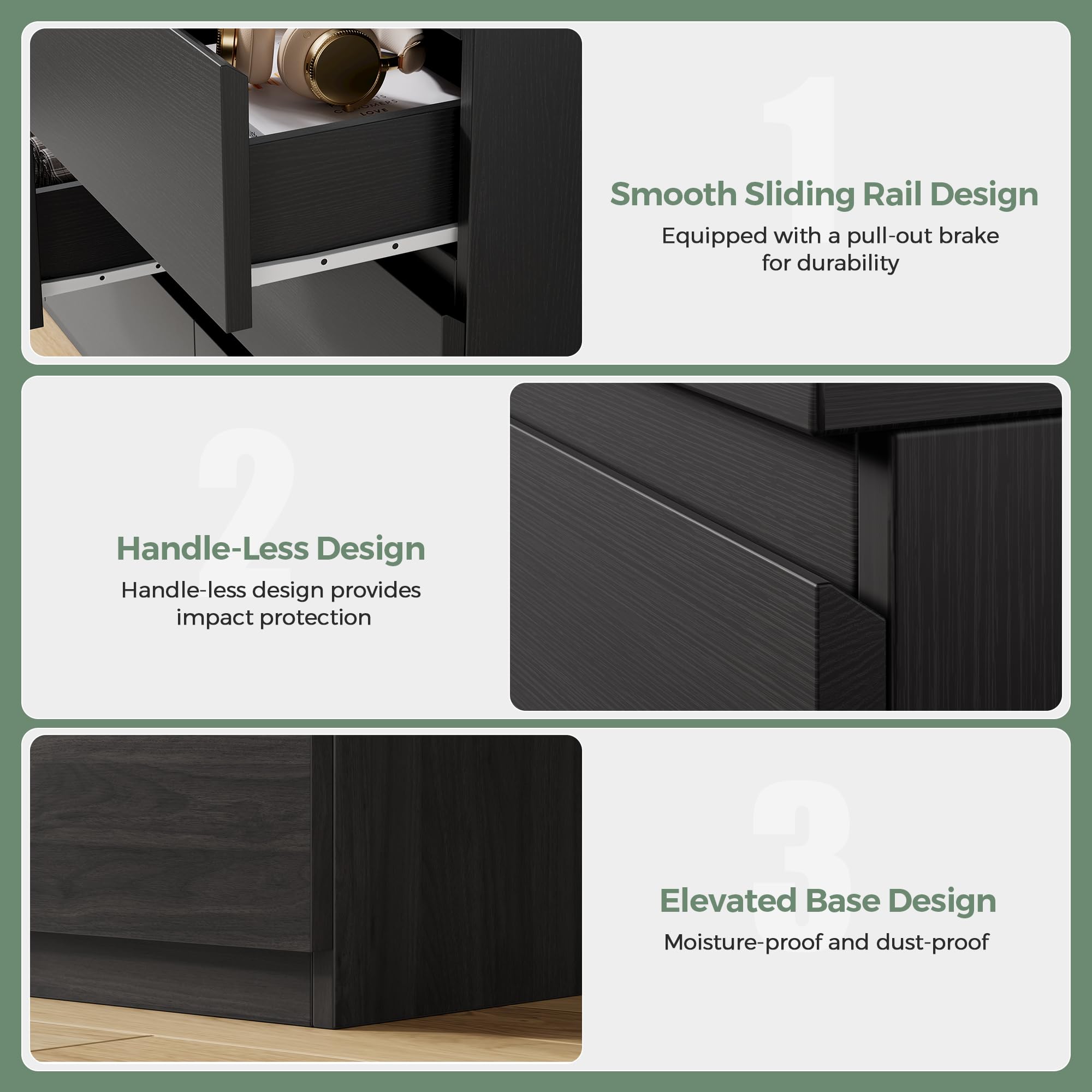 Modern Black 9-Drawer Dresser with Deep Storage