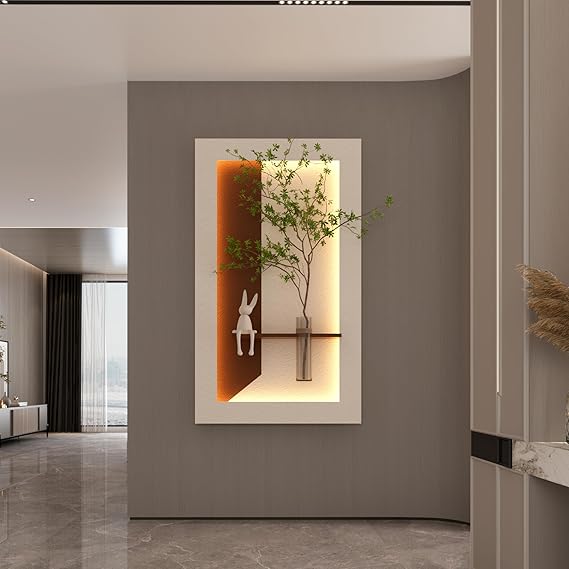 3D LED Wall Decor Sculpture with Artificial Plants and Glass Vase
