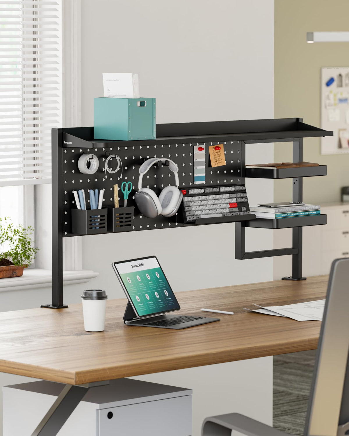 44" Clamp-On Desk Shelf with Pegboard and 2-Tier Organizer