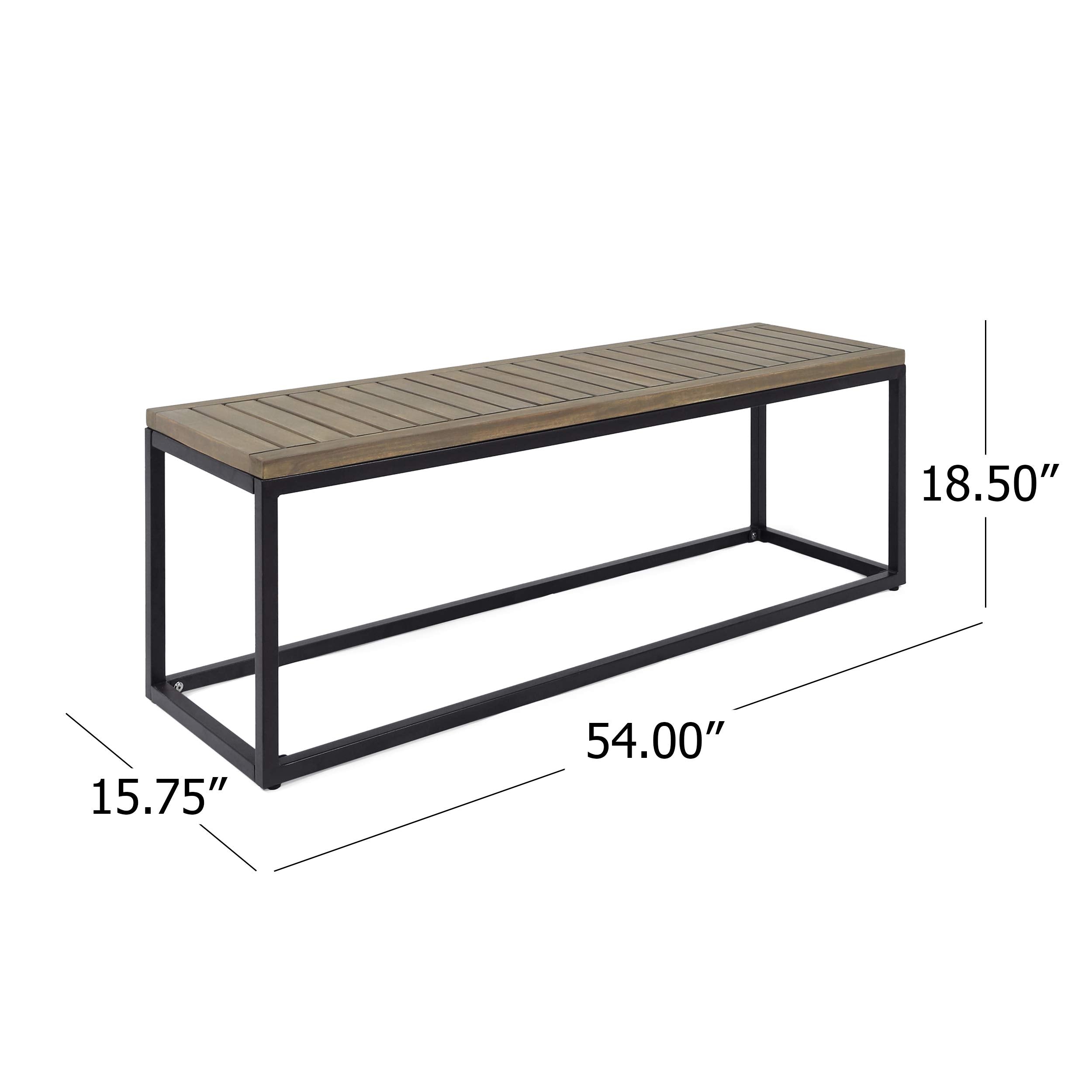Outdoor Industrial Acacia Wood and Iron Bench