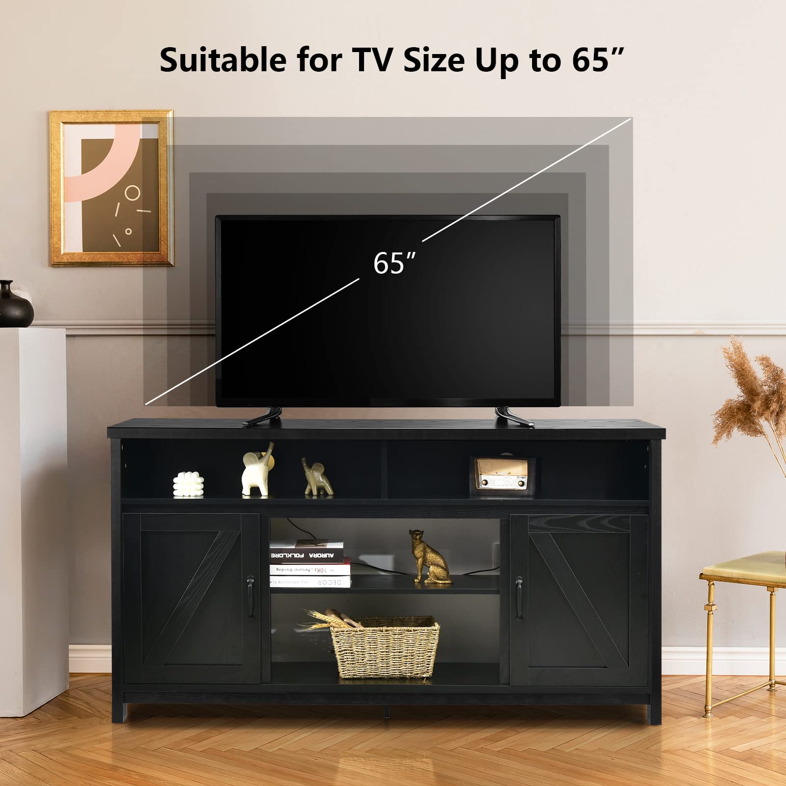 Modern Farmhouse TV Stand 59-Inch Storage Cabinet