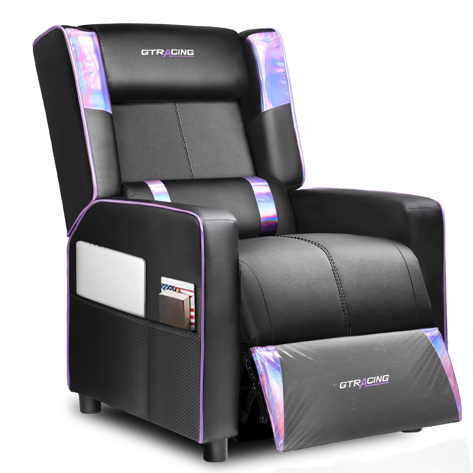 GTRACING Gaming Recliner Chair for Living Room Racing Style Single PU Leather Gaming Sofa for Adults Modern Game Recliners Ergonomic Comfortable Home Theater Seating, Purple