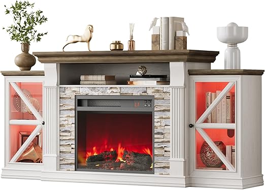 Electric Fireplace TV Stand 70" Farmhouse Entertainment Center