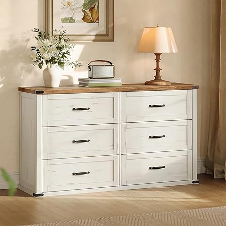 6-Drawer Wide Dresser with Fluted Panels