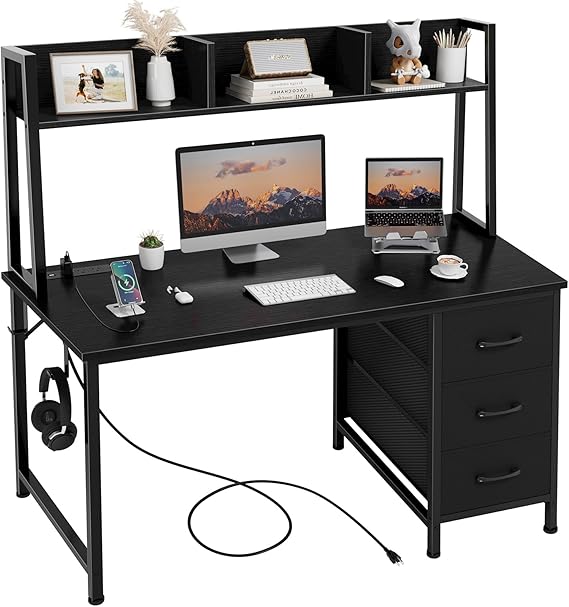 47 Inch Computer Desk with Hutch and Storage Drawers