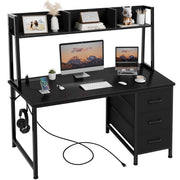 47 Inch Computer Desk with Hutch and Storage Drawers