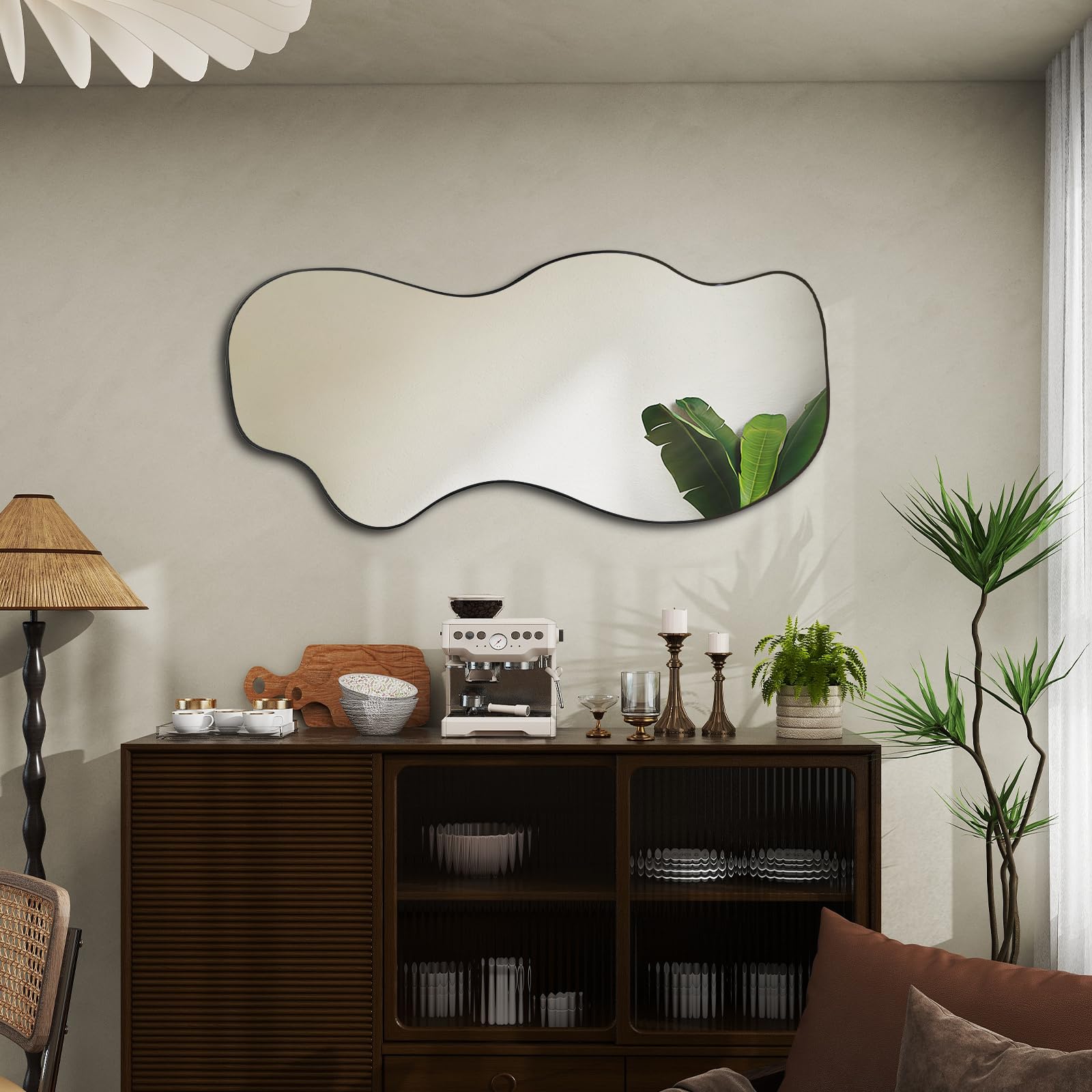 Irregular Asymmetrical Wall Mirror 47x21.6 Black