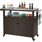 Outdoor Storage Cabinet Solid Wood Prep Grill Table with Stainless Steel Top