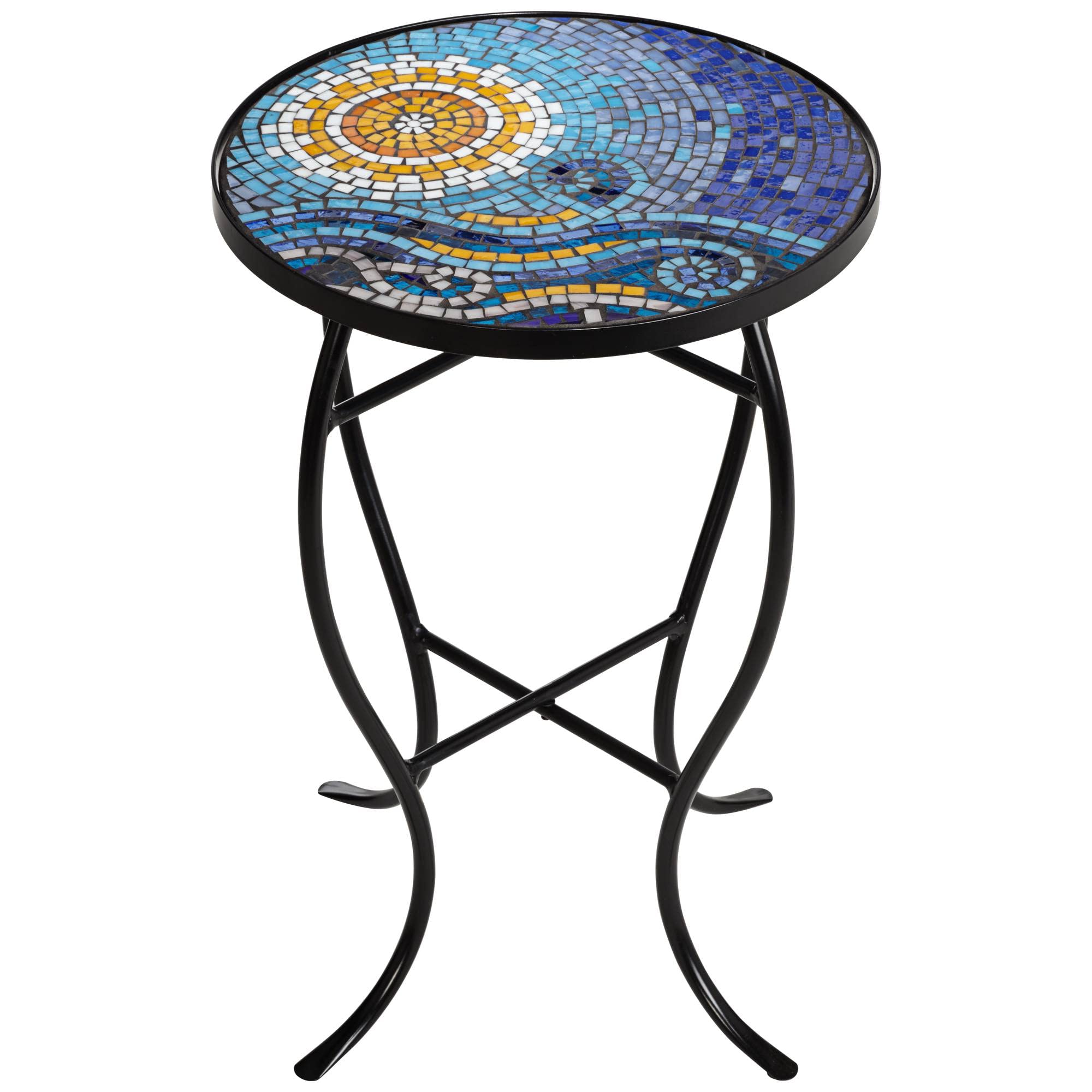 Ocean Scene Mosaic Round Outdoor Accent Tables Set of 2
