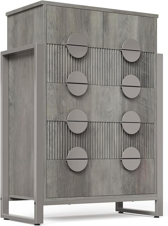 Fluted Dresser with 4 Drawers - Modern Chest with Steel Frame